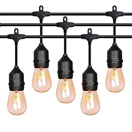 52ft LED Outdoor String Lights Commercial Grade Weatherproof - 20pack 2W Incandescent Bulbs Included - ETL Listed Heavy Duty - 18 Hanging Sockets - Perfect Patio Lights Bistro Market Cafe Lights