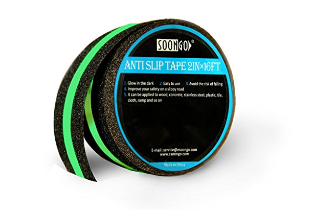 Non Slip Tape Glow in Dark Non-slip Increase Friction Safety Fluorescent Anti Slip Grip Floor Stair Tread Step Anti-slip Skid Tool Black 2”Wide and 16’Long Roll By SOONGO