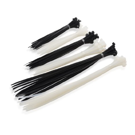 Cable Matters (Combo Pack) 200 Self-Locking 6 8 12-Inch Nylon Cable Ties in Black & White