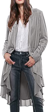 R.Vivimos Womens Ruffled Asymmetric Long Velvet Blazers Coat Casual Jackets