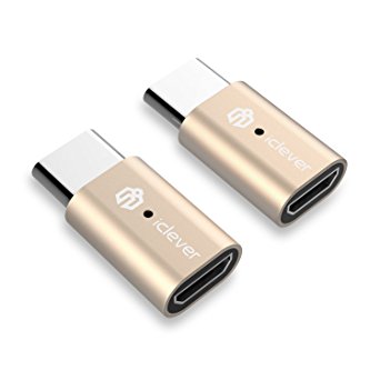 [USB Type C Adapter] iClever 2-Pack USB C to Micro USB Adapter for MacBook, Samsung Galaxy S8, ChromeBook Pixel, Nexus 5X/6P, OnePlus 5, LG G5 (Gold)