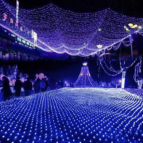 GBB 110V 96LED Mesh Net String Party Lights for Christmas & Halloween Wedding Decoration, 1.5m x 1.5m, Blue