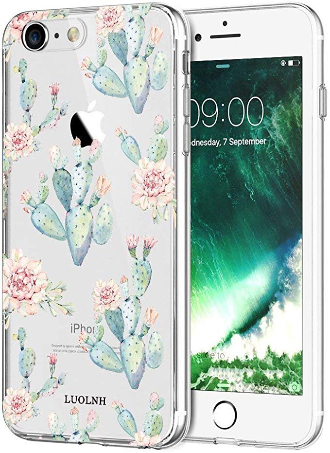iPhone 8 Plus Case,iPhone 7 Plus Case with Flowers,LUOLNH Slim Clear Chrome Gold Floral Pattern Soft Flexible TPU Back Cover Case for iPhone 8 Plus/iPhone 7 Plus -B