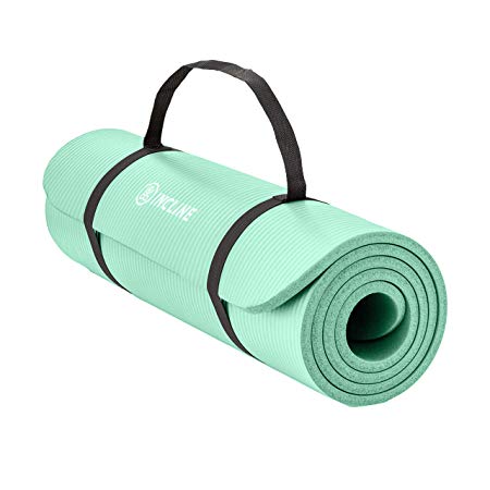 Incline Fit Extra Thick Exercise Mat w/ Carrying Strap - Non Slip & Comfortable Workout Mat  For Yoga, Pilates, Stretching, Meditation, Floor & Fitness Exercises