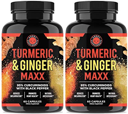 Angry Supplements Turmeric Curcumin & Ginger Maxx, 95% Curcuminoids with Black Pepper, Reduce Inflammation & Joint Support, All-Natural Antioxidant, 1355mg Blend of Non-GMO Ingredients (2-Bottles)