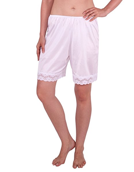 Under Moments Women's Classic Pettipants Bloomers w/Lace 22" (52021)-White-XL