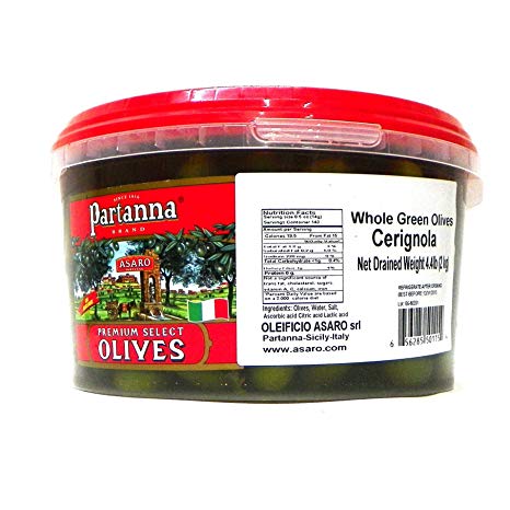 Partanna Premium Select Whole Olives, Green Cerignola, 4.4 Pound