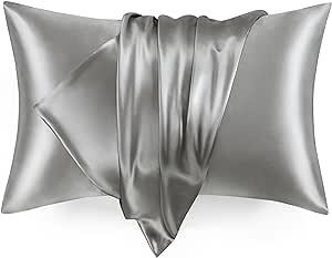 Love's cabin Silk Satin Pillowcase for Hair and Skin (Dark Gray, 20x36 inches) Slip King Size Pillow Cases Set of 2 - Satin Cooling Pillow Covers with Envelope Closure