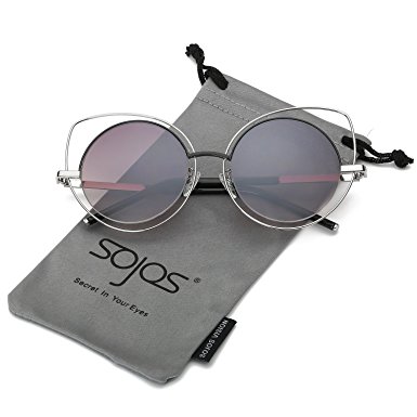 SojoS Women's Metal Frame Cutout Hollow Out Round Cat Eye Sunglasses SJ1046