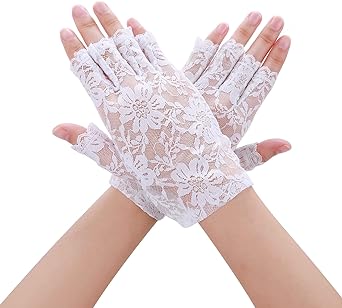 Sunblock Fingerless Gloves Bridal Lace Gloves Women Short Fingerless Floral Gloves Bridal Prom Gloves for Wedding Tea Party