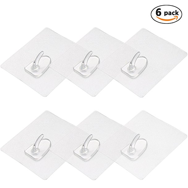 Nice2MiTu 6 Piece Adhesive Hooks Heavy Duty Nail Free, Removable, Transparent, Reusable, Sticky Washable Hanger, Ultra Strong Wall Hooks for Kitchen And Bathroom