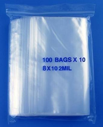8" X 10", 2 Mil Clear Zipper Reclosable Storage Bags, Dispenserbag Pack of 100