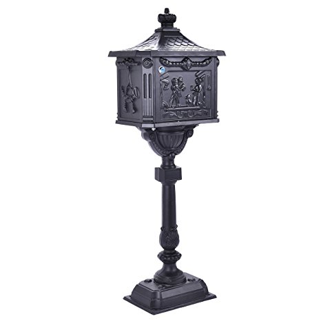 Giantex Heavy Duty Postal Box Security Aluminum Post/Pedestal Cast Mailbox Black