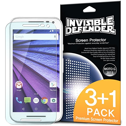 Moto G 3rd Gen. 2015 Screen Protector - Invisible Defender [3-PACK   1 FREE EXTRA BONUS SHEET][Scratch Resistant] Crystal Clear HD Screen Protector with Lifetime Warranty for Motorola Moto G 3rd Gen. 2015 (4-Pack)