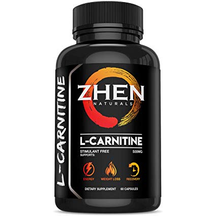 Zhen Naturals Premium L-Carnitine L-Tartrate 500mg Performance Supplement Supports Energy, Weight Loss & Muscle Recovery - Stimulant Free - 60 Capsules