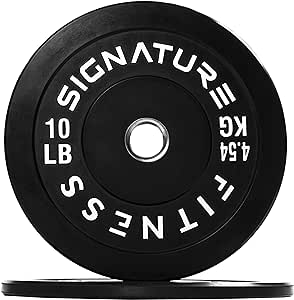 Signature Fitness 2" Olympic Bumper Plate Weight Plates with Steel Hub, Pairs, Sets or Sets with 7FT Olympic Barbell, Multiple Options