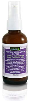 OIL FREE MOISTURE REPAIR LOTION, 75% Organic Botanical Moisturizer from Perfect Body Harmony. For Oily, Shiny, Sensitive & Blemished, Acne Prone Skin. 2.0 fl. oz. in Glass Amber Bottle With Pump!