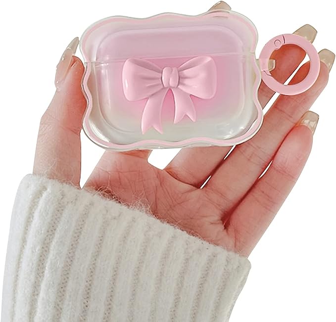 Ownest Compatible with AirPods Pro/Pro 2 Case Soft Clear TPU with Cute 3D Colour Bow Design Shockproof Keychain Cover for Girls Woman Airpods Pro/Pro 2-Pink