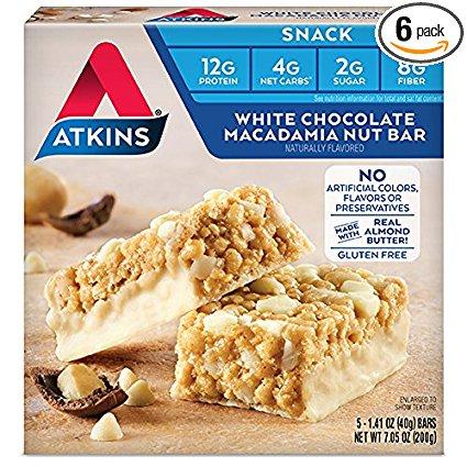 Atkins Snack Bar, White Chocolate Macadamia Nut, 5 Count (Pack of 6)