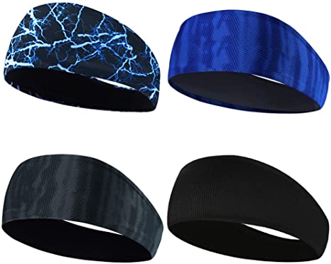 Obacle Headbands for Men Women Sweat Bands Headbands Non Slip Thin Lightweight Breatheable Head Band Outdoor Sports Workout Yoga Gym Running Jogging 4 Pack