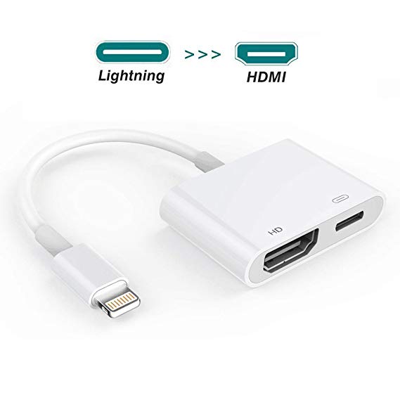 HDMI Adapter for iPhone ,HDMI Cable Adapter, 1080P Digital AV Adapter with Lightning Charging Port, HDMI Sync Screen Connector for iPhone & iPad, Support iOS 11 and Before (White)