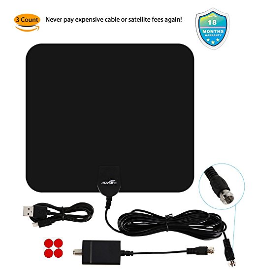 HDTV Antenna Indoor TV Antenna Digital Antenna 50 Mile Range Detachable Amplifier Signal Booster and 16.5FT High Performance Coax Cable for Better Reception (40Mile)