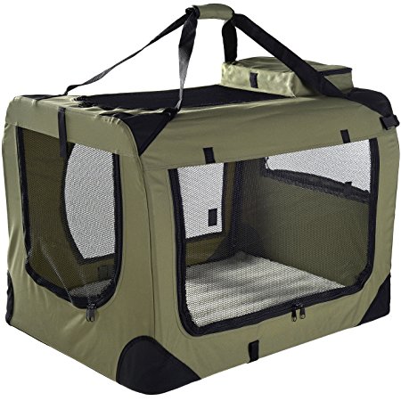 Lightweight Fabric Pet Carrier Crate with Fleece Mat and Food Bag - Large (27 x 20 x 20")