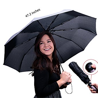Compact Black Travel Umbrella – Premium Waterproof Fabric – Strong Umbrella with Windproof Canopy – Auto Open and Close