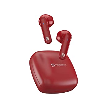 Portronics Harmonics Twins S2 Wireless Sports Earbuds Bluetooth 5.0 I Voice Assistant I 20 Hrs Playtime with Case I Type C Charging (Maroon)