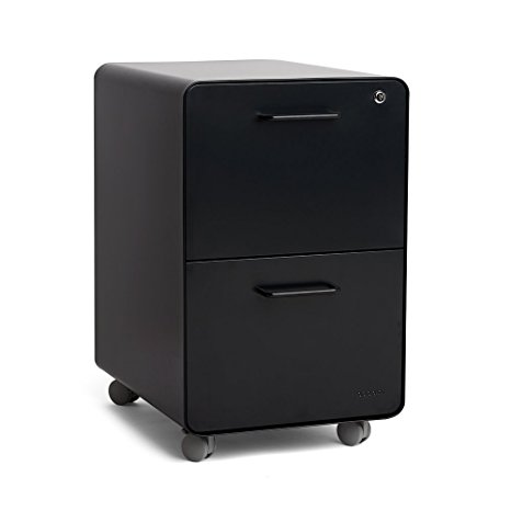 Poppin Black Stow Rolling 2-Drawer File Cabinet, Metal, Legal/Letter