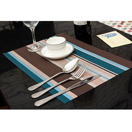 Amorus Washable Placemats Heat Insulation Non-slip Table Mats for Kitchen Dining Set of 6 (Blue)
