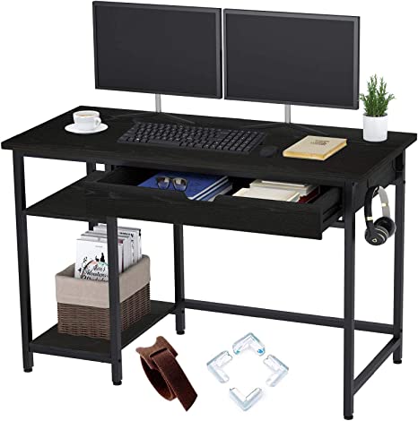 Rolanstar Computer Desk with Shelves and Drawer, 39" Home Office Writing Desk, Laptop Study Table Workstation,Business Style, Stable Metal Frame, Black