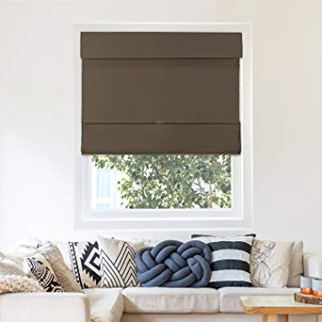 Chicology Cordless Magnetic Roman Shades / Window Blind Fabric Curtain Drape, Thermal, Room Darkening - Mountain Chocolate, 35"W X 64"H