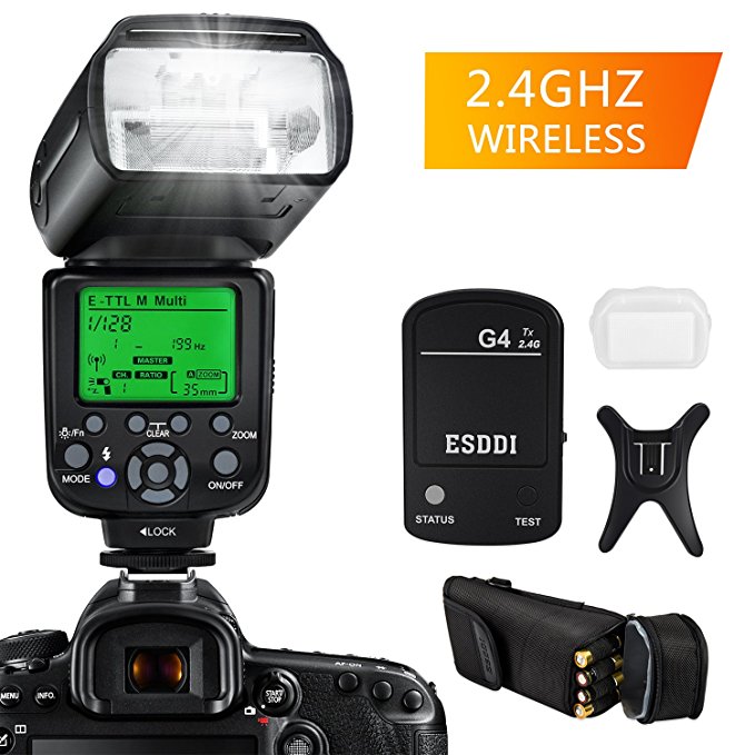 ESDDI Flash Speedlite for Canon, E-TTL 1/8000 HSS LCD Display Wireless Flash Speedlite GN58 2.4G Wireless Radio Master Slave, Professional Flash Kit with Wireless Flash Trigger for Canon DSLR Cameras