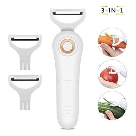 3-in-1 Electric Peeler, Multifunctional Electric Potato Julienne Peeler with Stainless Steel Sharp Blades for Apple Fruit and Vegetables Slicer