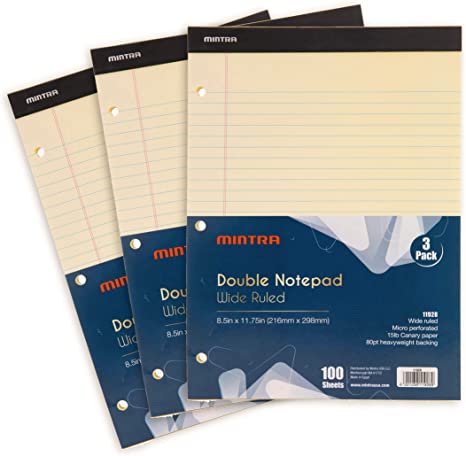 Mintra Office Legal Pads (Double Pad 3pk (Canary), 8.5in x 11in (Wide Ruled))