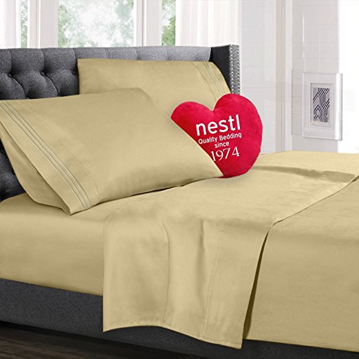 Bed Sheet Bedding Set, King Size, Custard Mellow Yellow, 100% Soft Brushed Microfiber Fabric with Deep Pocket Fitted Sheet, 1800 Luxury Bedding Collection, Hypoallergenic & Wrinkle Free Bedroom Linen Set By Nestl Bedding