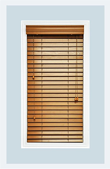 Custom-Made, Premium Real Wood Horizontal Window Blinds, 2" Slats, Golden Oak, Inside Mount, Inside Window Size: 23.5"W x 64"L