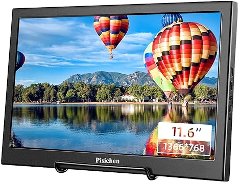 Pisichen Portable Monitor 11.6 inch IPS LCD Monitor 1366 X 768 Computer Display Game Screen with HDMI/USB/Built-in Speaker for Laptop PC,PS4, PS3, Xbox Ones,Ras Pi