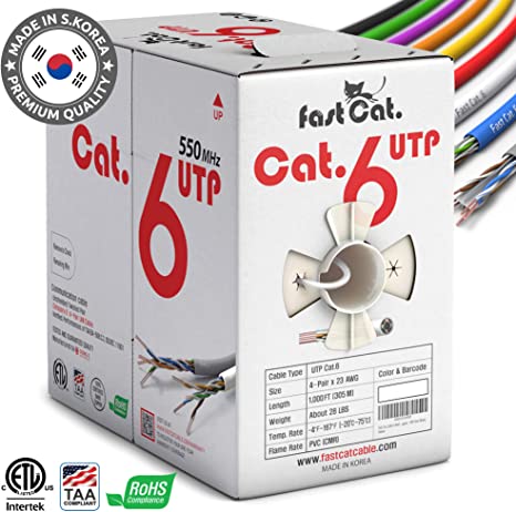 fast Cat. Cat6 Ethernet Cable 1000ft - Insulated Bare Copper Wire Internet Cable with Noise Reducing Cross Separator - 550MHZ / 10 Gigabit Speed UTP LAN Cable 1000 ft - CMR (White)