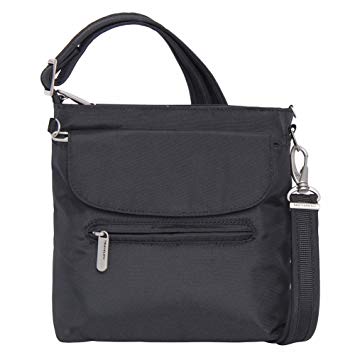 Travelon Anti-Theft Classic Mini Shoulder Bag (One Size, Black w Leaf Print Lining)