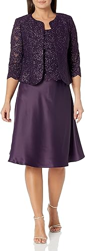 Alex Evenings Women's Tea Length Mock Dress with Sequin Jacket (Petite and Regular Sizes)