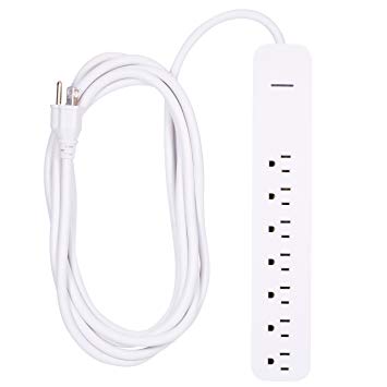 GE Power Strip Surge Protector, 7 Outlets, Extra Long Power Cord, 12ft, Wall Mount, White, 36360