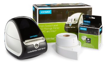 DYMO LabelWriter 450 Turbo Label Maker with 2 Bonus LW Label Rolls (350 Address & 300 Shipping), White, Self-Adhesive