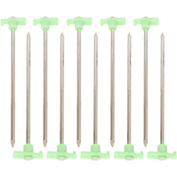 HTS 10 Pc Heavy Duty Green or Glow-In-The-Dark Tent Pegs/Lawn Stakes