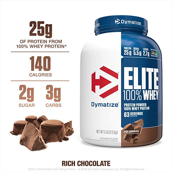 Dymatize Elite 100% Whey Protein, Rich Chocolate, 5 lbs