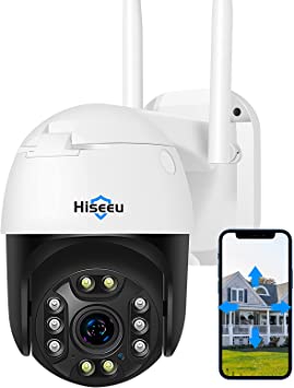 【5X Optical Zoom,2K】 Hiseeu Pan/Tilt/Zoom Security Camera,3 Megapixels Outdoor Wireless Surveillance Camera,Floodlights Full Color Night Vision,Two Way Audio,IP66 Waterproof, Motion Detection…