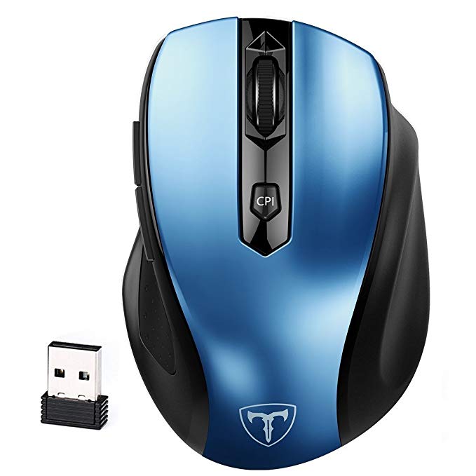 Wireless Mouse, Pictek Computer Mouse, 2.4GHz 6 Buttons, Nano Receiver, 2400 DPI, 18 Month Battery Life with Auto Energy-saving Sleeping Mode 5 Adjustment Mobile Mouse for Windows, Mac and Linux, Blue