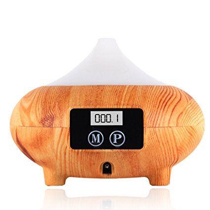 Bodyguard Aromatherapy Essential Oil Diffuser - 250ml Wood Grain Ultrasonic Cool Mist Humidifier,Aroma Diffuser with LCD Screen - Waterless Auto Shut-off - 7 Color LED Lights