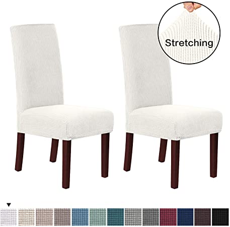 H.VERSAILTEX Stretch Dining Chair Covers Set of 2 Chair Covers for Dining Room Parsons Chair Slipcover Chair Protectors Covers Dining, Feature Textured Checked Jacquard Fabric, Ivory White